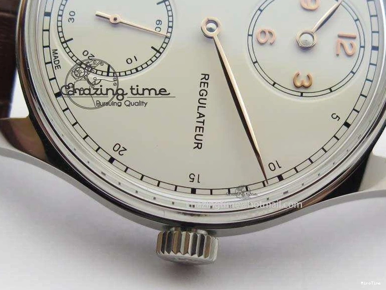 MIROTIME 0122 Sustainable Portuguese IW5444 SS White Dial RG Numbers On Brown Leather Strap A 7256